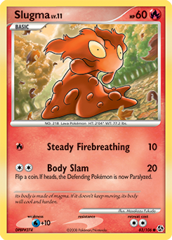 Common Pokémon card Slugma 83/106 from Great Encounters expansion