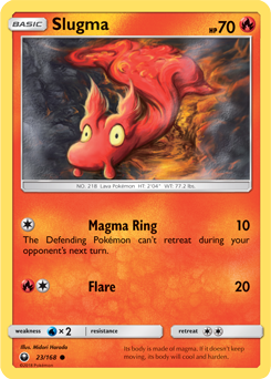 Common Pokémon card Slugma 23/168 from Celestial Storm expansion