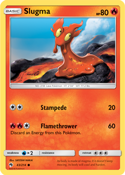 Common Pokémon card Slugma 43/214 from Lost Thunder expansion