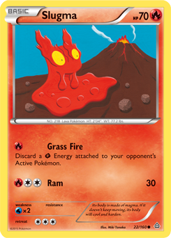 Common Pokémon card Slugma 22/160 from Primal Clash expansion