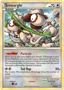 Rare holo Pokémon card Smeargle 21/95 from Call of Legends expansion