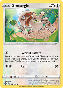 Common Pokémon card Smeargle 137/195 from Silver Tempest expansion