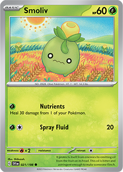 Common Pokémon card Smoliv 021/198 from Scarlet & Violet expansion