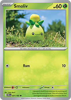 Common Pokémon card Smoliv 21/182 from Destined Rivals expansion