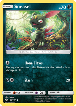 Common Pokémon card Sneasel 85/147 from Burning Shadows expansion
