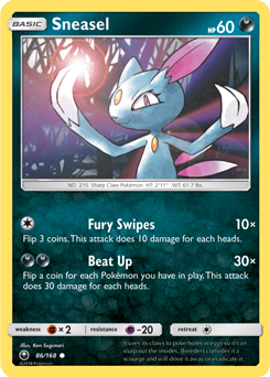 Common Pokémon card Sneasel 86/168 from Celestial Storm expansion