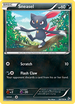 Uncommon Pokémon card Sneasel 50/106 from Flashfire expansion