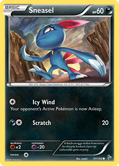 Common Pokémon card Sneasel 51/106 from Flashfire expansion