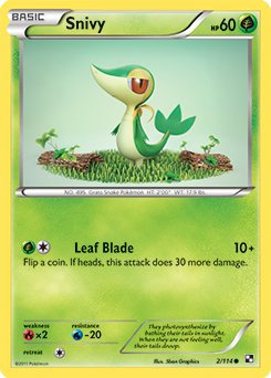 Common Pokémon card Snivy 2/114 from Black & White expansion