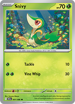 Common Pokémon card Snivy 1/86 from Black Bolt expansion