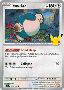 Common Pokémon card Snorlax 119/128 from 30th Celebration expansion