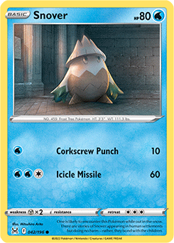 Common Pokémon card Snover 042/196 from Lost Origin expansion