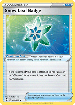Uncommon Pokémon card Snow Leaf Badge 159/203 from Evolving Skies expansion