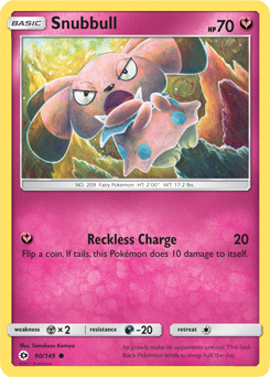 Common Pokémon card Snubbull 90/149 from Sun & Moon expansion