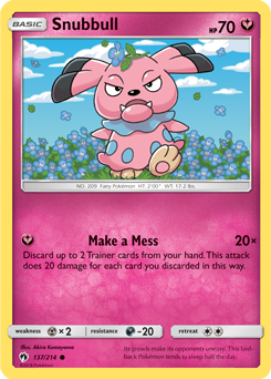 Common Pokémon card Snubbull 137/214 from Lost Thunder expansion