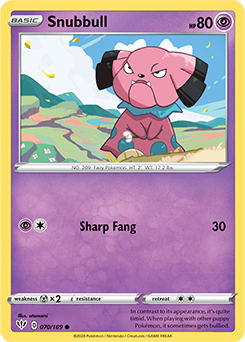 Common Pokémon card Snubbull 70/189 from Darkness Ablaze expansion