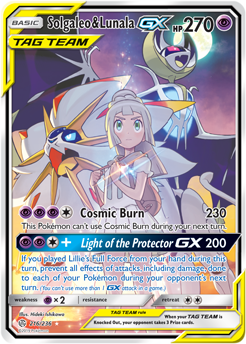 Solgaleo Lunala GX 216/236 Pokémon card from Cosmic Eclipse for sale at best price