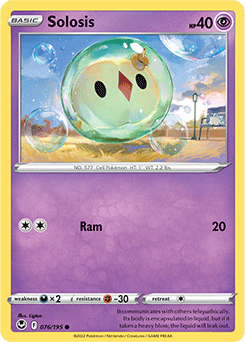 Common Pokémon card Solosis 076/195 from Silver Tempest expansion