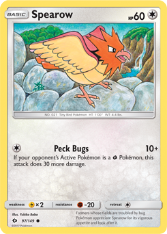 Common Pokémon card Spearow 97/149 from Sun & Moon expansion