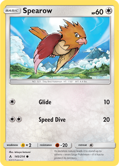 Common Pokémon card Spearow 145/214 from Unbroken Bonds expansion