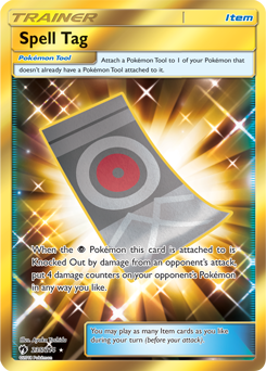 Secret Gold Pokémon card Spell Tag 235/214 from Lost Thunder expansion