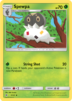 Uncommon Pokémon card Spewpa 7/131 from Forbidden Light expansion