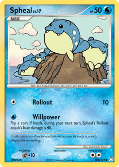 Common Pokémon card Spheal 102/123 from Mysterious Treasures expansion