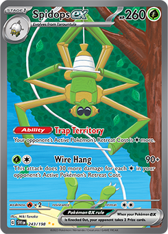 Special illustration rare Pokémon card Spidops ex 243/198 from Scarlet & Violet expansion