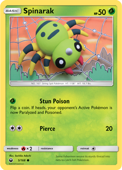 Common Pokémon card Spinarak 5/168 from Celestial Storm expansion