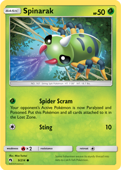 Spinarak 9/214 Pokémon card from Lost Thunder for sale at best price
