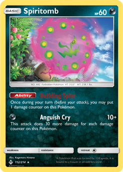Rare holo Pokémon card Spiritomb 112/214 from Unbroken Bonds expansion