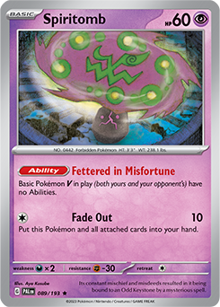 Rare Pokémon card Spiritomb 089/193 from Paldea Evolved expansion