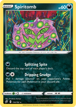 Rare Pokémon card Spiritomb 116/192 from Rebel Clash expansion