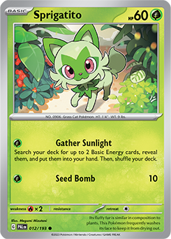 Common Pokémon card Sprigatito 012/193 from Paldea Evolved expansion