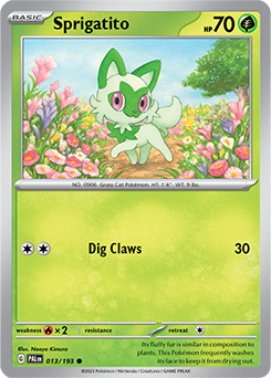 Common Pokémon card Sprigatito 013/193 from Paldea Evolved expansion