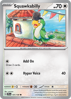 Common Pokémon card Squawkabilly 141/159 from Journey Together expansion