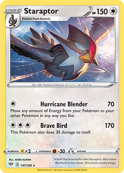 Rare Pokémon card Staraptor 147/189 from Darkness Ablaze expansion