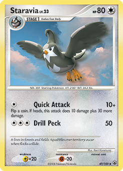 Uncommon Pokémon card Staravia 47/100 from Majestic Dawn expansion
