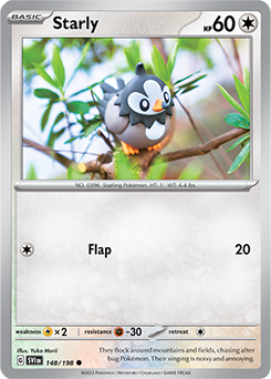 Common Pokémon card Starly 148/198 from Scarlet & Violet expansion