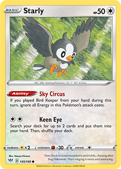 Common Pokémon card Starly 145/189 from Darkness Ablaze expansion