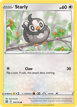 Common Pokémon card Starly 117/172 from Brilliant Stars expansion