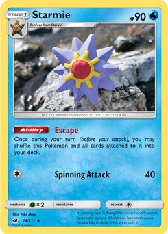 Rare Pokémon card Starmie 16/111 from Crimson Invasion expansion
