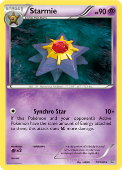 Rare Pokémon card Starmie 73/160 from Primal Clash expansion