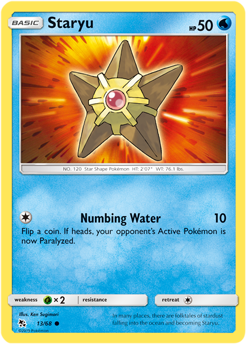 Common Pokémon card Staryu 13/68 from Hidden Fates expansion
