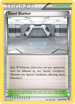 Uncommon Pokémon card Steel Shelter 105/119 from Phantom Forces expansion