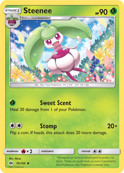 Uncommon Pokémon card Steenee 19/149 from Sun & Moon expansion