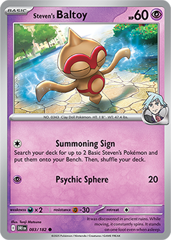 Common Pokémon card Steven's Baltoy 83/182 from Destined Rivals expansion