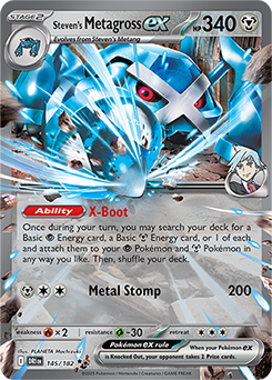 Double rare Pokémon card Steven's Metagross ex 145/182 from Destined Rivals expansion