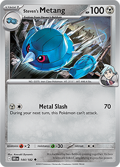 Uncommon Pokémon card Steven's Metang 144/182 from Destined Rivals expansion