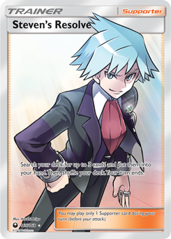 Full Art Trainer Pokémon card Steven's Resolve 165/168 from Celestial Storm expansion